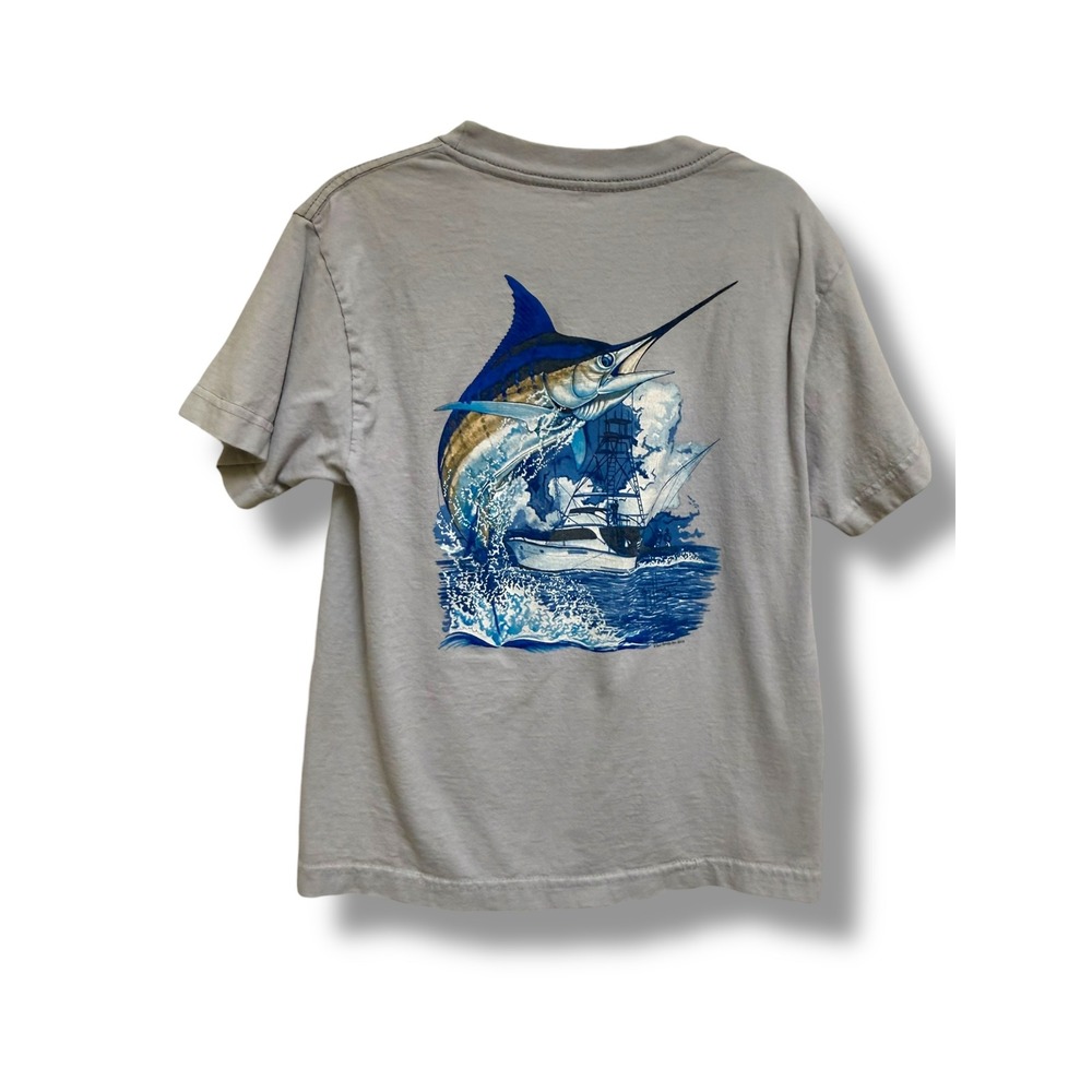 Guy Harvey Kids T Shirt Marlin Fishing Graphic Tee Boys Blue Ocean Boat‎ Shirt